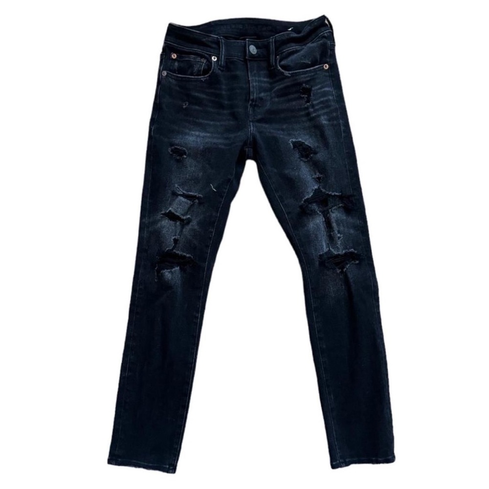 American Eagle Outfitters Men's Black Distressed Airflex 360 Jeans